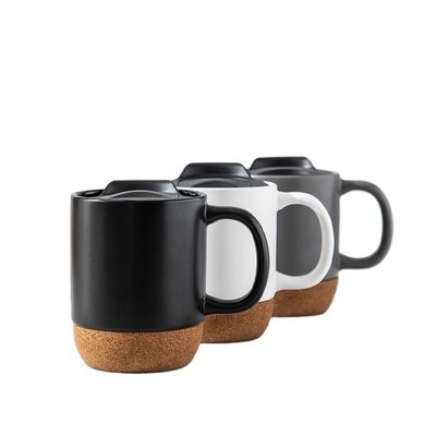 450ML カスタム ロゴ マット 黒 白 コルクベース セラミック カフェ 旅行 カップ PP 蓋付き