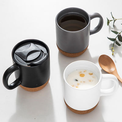 450ML カスタム ロゴ マット 黒 白 コルクベース セラミック カフェ 旅行 カップ PP 蓋付き