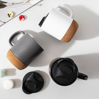 450ML カスタム ロゴ マット 黒 白 コルクベース セラミック カフェ 旅行 カップ PP 蓋付き