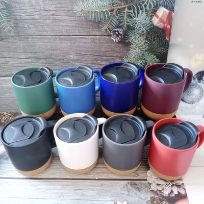 黒色マット色 グラス セラミックコルク底 カフェカップ カスタムロゴ