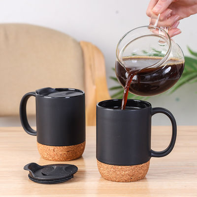 14 OZ コルクベース石器マット カスタムデザイン セラミックコーヒーカップ PP蓋付き 耐久性