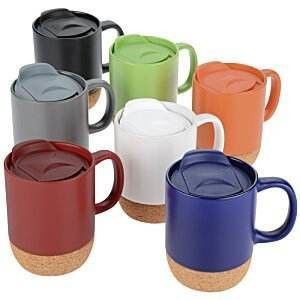 14 OZ コルクベース石器マット カスタムデザイン セラミックコーヒーカップ PP蓋付き 耐久性