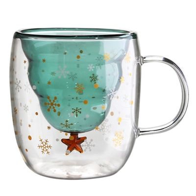 カスタム X クリスマス ギフト 200ml ダブル ウォール グラス カフェ カップ クリスマス ツリー デザイン
