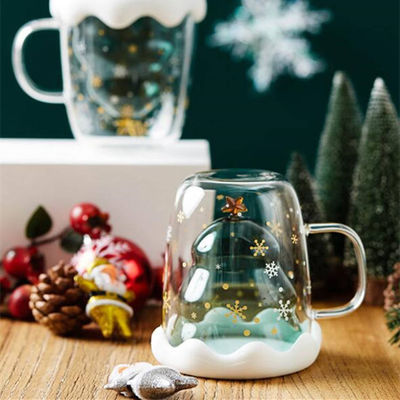 カスタム X クリスマス ギフト 200ml ダブル ウォール グラス カフェ カップ クリスマス ツリー デザイン