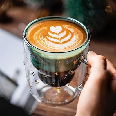 カスタム X クリスマス ギフト 200ml ダブル ウォール グラス カフェ カップ クリスマス ツリー デザイン