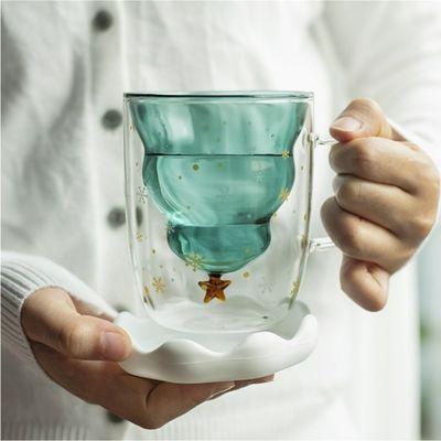 カスタム X クリスマス ギフト 200ml ダブル ウォール グラス カフェ カップ クリスマス ツリー デザイン