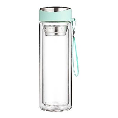 320 ML 蓋付きのピンク色ダブルウォールガラス水瓶と直接飲み茶注入器