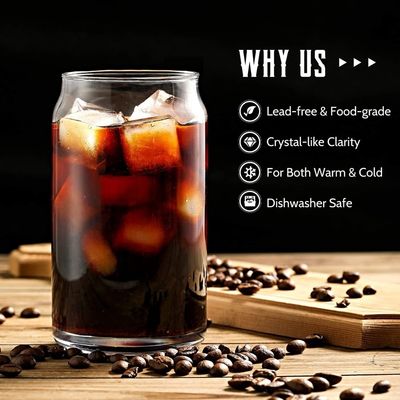 16オンス アイスコーヒーカップ バブルティーポップ缶 ビールワイン飲料 ガラスカップ ガラスストロー