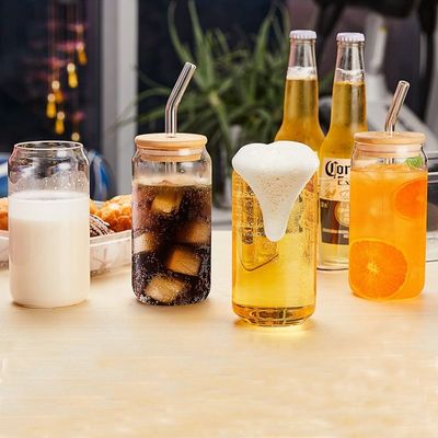 16オンス 缶 形の泡茶グラス 汁 牛乳 ビール ソーダ グラス ストロー 含有