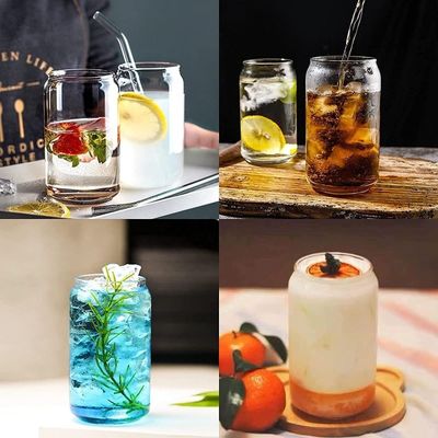 16オンス 缶 形の泡茶グラス 汁 牛乳 ビール ソーダ グラス ストロー 含有