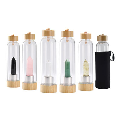 500ml 容量 ヴィンテージデザイン ヒーリング ガラス 石 水晶 水瓶
