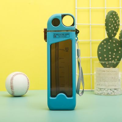 カスタムロゴ スポーツカップ ストローと容量ライン 350ml スクエアプラスチック水瓶