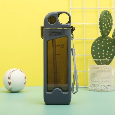 カスタムロゴ スポーツカップ ストローと容量ライン 350ml スクエアプラスチック水瓶