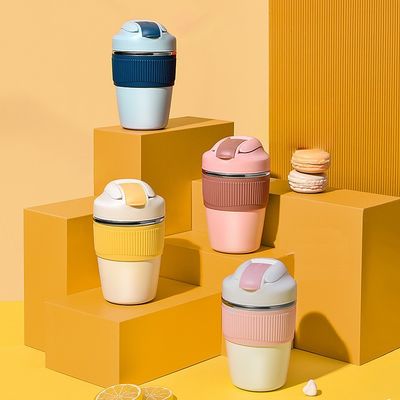 350ml 480ml 可愛いダブルウォール 旅行カップ カフェ 絶縁 タンブラー 真空 熱カップ ストロー
