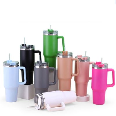 OEM 40 OZ トンブラー ハンドル ステンレス スチール 18/8 真空 旅行 カフェ カップ と ストロー