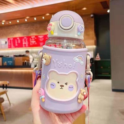 620ml プラスチック製の防腐用水瓶 クマの形蓋とラニヤードキュート