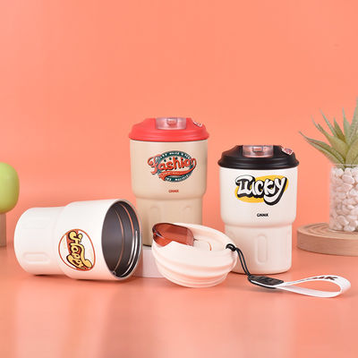 350ml かわいいデザインのステンレスステール 壁が2つ 蓋付きの真空隔熱コーヒーカップ