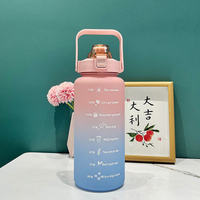 スポーツモチベーション 2L 大容量の水瓶 ハンドルとストローグラディエント色