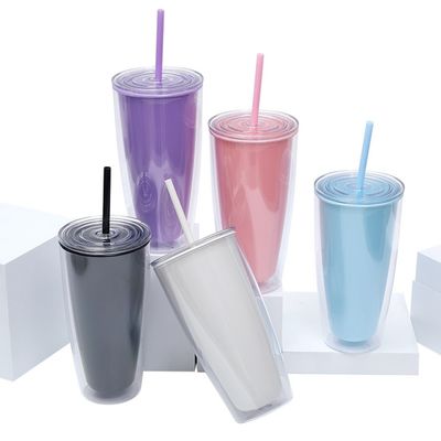750ml 容量 透明なプラスチックカップ 蓋とストロー 子供のための再利用可能なタムラー