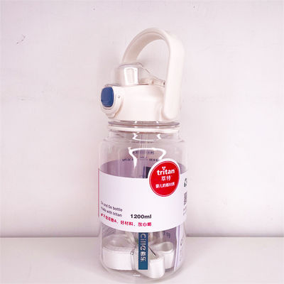 白色 1.2L 容量 スポーツ プラスチック グラデント ストロー 水瓶 日用 時間表示器