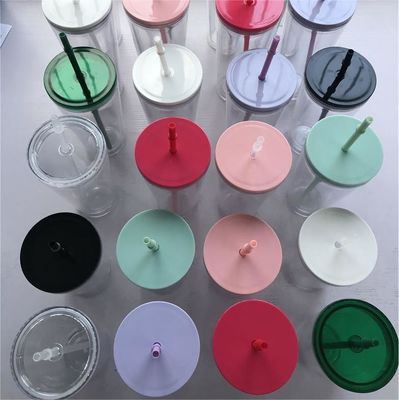 露天 透明 ピンク 緑 16オンス 24オンス 隔熱 壁の二重 プラスチック アクリルカップ 蓋とストローのタンブラー