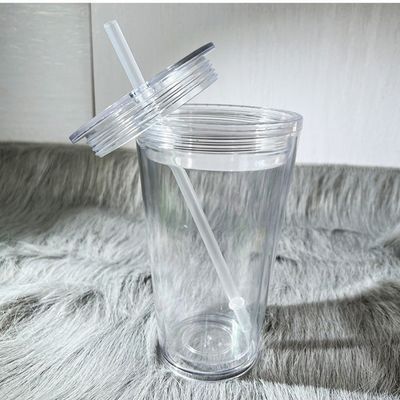 露天 透明 ピンク 緑 16オンス 24オンス 隔熱 壁の二重 プラスチック アクリルカップ 蓋とストローのタンブラー