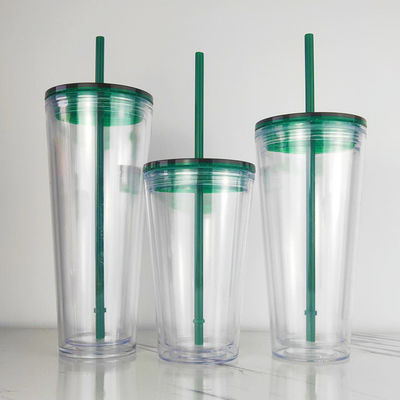 露天 透明 ピンク 緑 16オンス 24オンス 隔熱 壁の二重 プラスチック アクリルカップ 蓋とストローのタンブラー