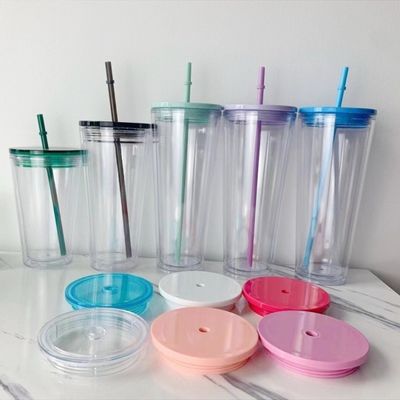 露天 透明 ピンク 緑 16オンス 24オンス 隔熱 壁の二重 プラスチック アクリルカップ 蓋とストローのタンブラー