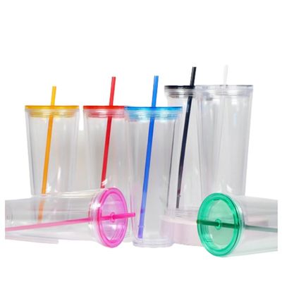710ML 透明な水瓶 24オンス パーティーの機会にカバーとストローとプラスチックタンブラー