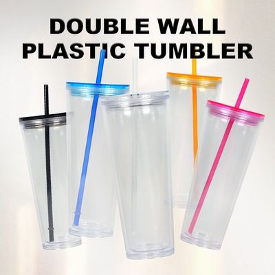 710ML 透明な水瓶 24オンス パーティーの機会にカバーとストローとプラスチックタンブラー