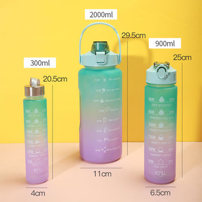 2000ml 900ml 300ml 3 イン 1 スタイムプラスチックストローボトル ジムとスポーツのためのタイムマーカー