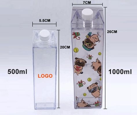 Unisex 500ml クリアなプラスチック水瓶 沸騰水に適用される 可愛い方形デザイン