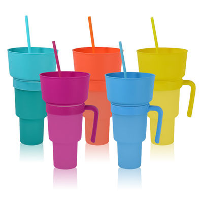 カスタマイズされたカラーコーヒーカップ 2 in 1 シネマ飲料カップ スナックトレイとストロー