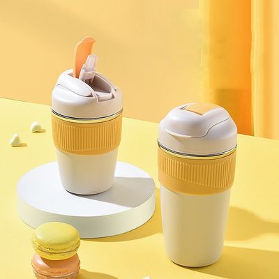 カスタムロゴ 350ml 480ml 316ステンレス鋼水瓶 シリコンカバーとストロー