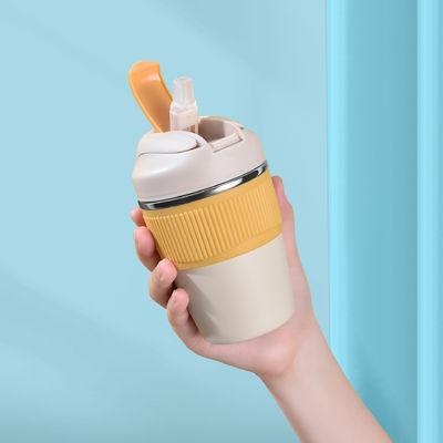 カスタムロゴ 350ml 480ml 316ステンレス鋼水瓶 シリコンカバーとストロー