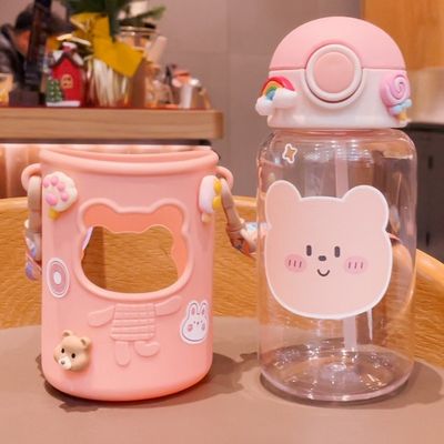 ポータブル 620ml 3D スチッカー プラスチック 水瓶 可愛い熊瓶 子供と学生のための