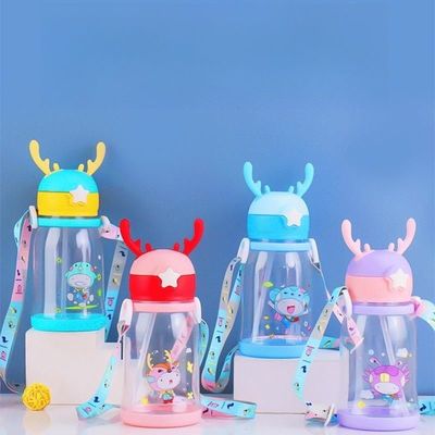 可愛いデザイン 600ml 漫画 子供 カップ ストロー付き プラスチック飲料水 ボトル