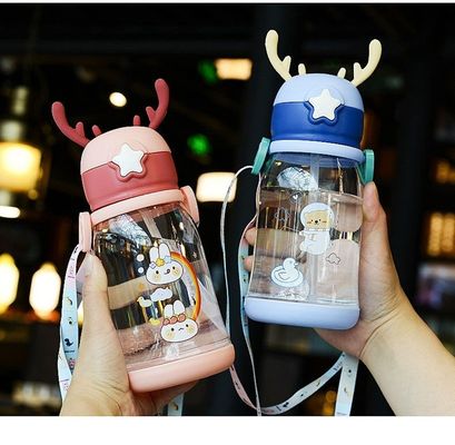 可愛いデザイン 600ml 漫画 子供 カップ ストロー付き プラスチック飲料水 ボトル