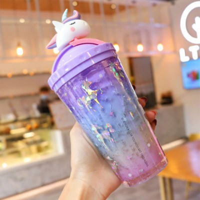デザイン 可愛いユニコーンの水瓶 ダブルウォール ストロータイプ 10cm*25cm ファッション学生向け