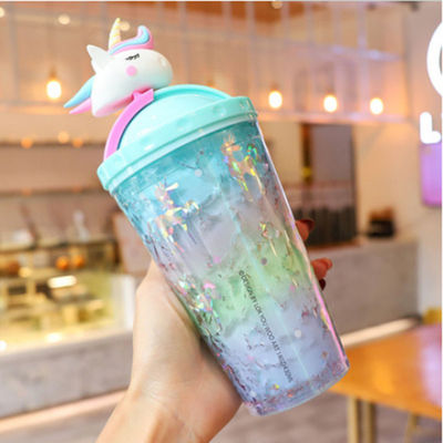 デザイン 可愛いユニコーンの水瓶 ダブルウォール ストロータイプ 10cm*25cm ファッション学生向け