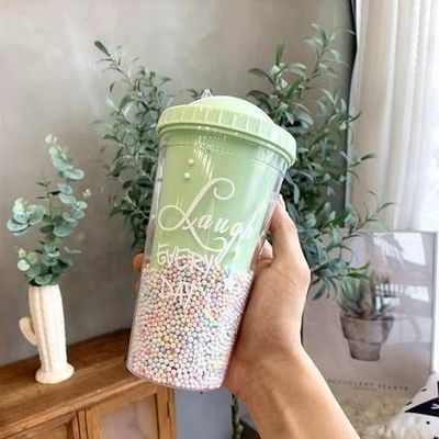 熱隔熱性能 550ml 透明なBPAフリー グリッター アイスクリーム トラベルタンブラー