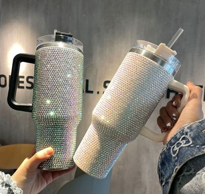 40オンス ダイヤで覆われたステンレス鋼の水瓶 吸着用カップ ストローとハンドル