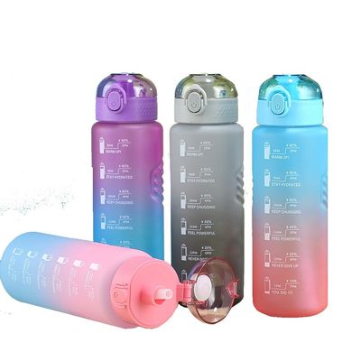 サンプル 1L プラスチック BPA フリー スポーツ ジム 水瓶 時間マーカーとストロー