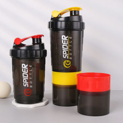 500ml 3層プラスチックジム フィットネス プロテインシェイカー 屋外スポーツ用水瓶