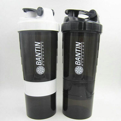 500ml 3層プラスチックジム フィットネス プロテインシェイカー 屋外スポーツ用水瓶