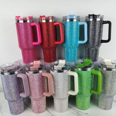 カスタマイズ可能な再利用可能な冷たい色 300ml/400ml ダブルウォールカップとダイヤモンドで詰められた蓋