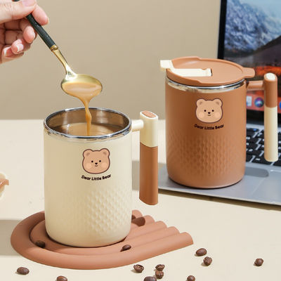 304 ステンレス スチール 朝食カップ 450ml コーヒーカップ 双層と密閉蓋付き