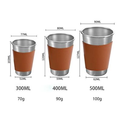 170ML 330ML 500ML ステンレス鋼 ビールカップ 皮ケース付き ポータブルキャンプ用水カップ