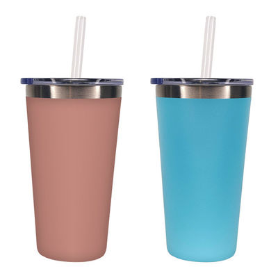PP食品グレード 蓋 ビジネス トンブル 550ml ステンレス スチール ストロー付きの車用飲料ボトル