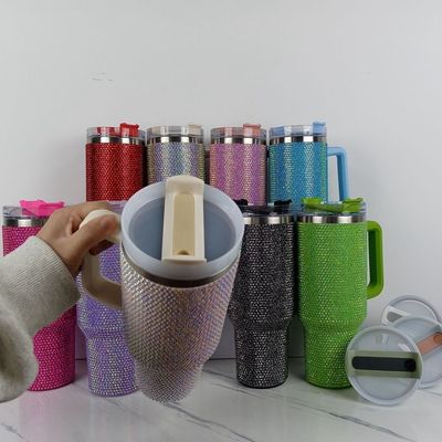 40オンスライストーン スタッド トンブラーカップ ハンドルとストロー 双壁構造